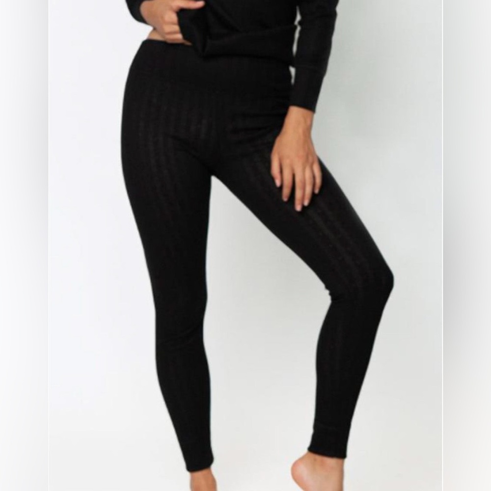 Black Pointelle Knit Loungewear Leggings